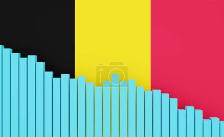 Belgium, sinking bar chart with Belgian flag. Sinking economy, recession. Negative development of GDP, jobs, productivity, real estate prices, retail sales or falling industrial production.