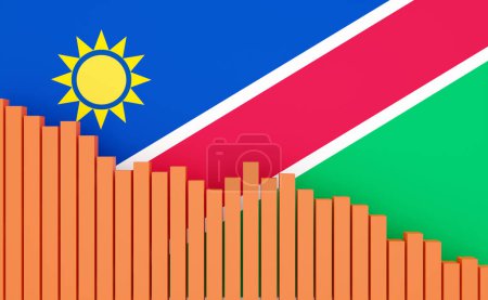 Namibia, sinking bar chart with Namibian flag. Sinking economy, recession. Negative development of GDP, jobs, productivity, real estate prices, retail sales or falling industrial production.
