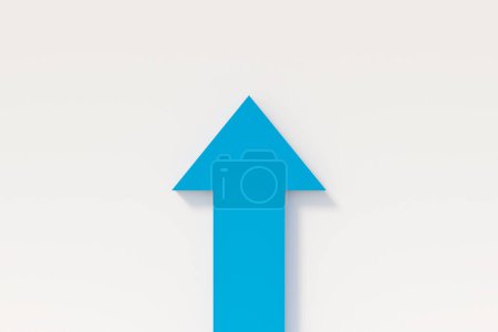 Photo for Blue arrow up. In the center, white background. Direction, upward, symbol. - Royalty Free Image