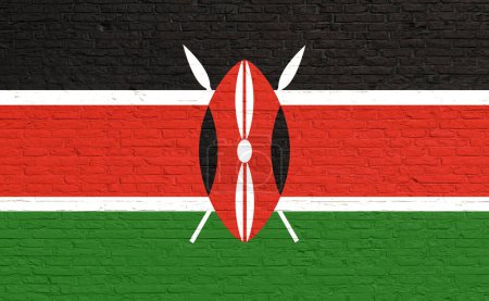 Kenya flag colors painted on a brick wall. National colors, country, banner, government, Kenyan culture, politics.