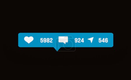 Photo for Blue social media symbol. Rising numbers of  likes, comments and shares. Followers who react positively to an influencer post. - Royalty Free Image