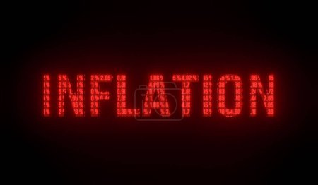 Augmentation de l'inflation. Le mot inflation transaprent, les signes de pourcentage rouge sont visibles à travers les lettres.