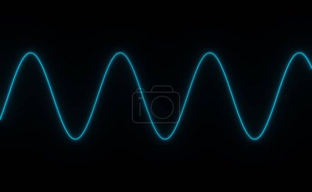 Blue sine wave moves from left to right. Mathematical sine curve, oscillator, science and technology concept. 