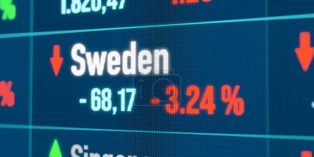 Sweden falling stock market. Recession, negative trend, bear market, stock market crash, financial markets, loss.