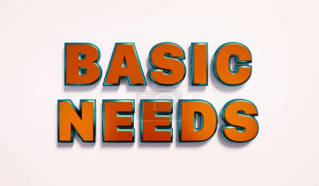Basic needs. Words in orange metallic capital letters. Minimum, requirements, skills, expecting. 3D illustration