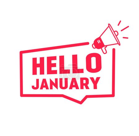 Ilustración de Hola banner de enero para plantilla de diseño. Icono del vector. - Imagen libre de derechos