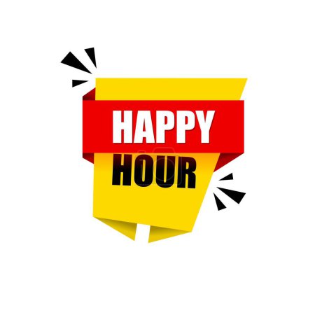 Happy hour banner template. Flat style vector design, icon.