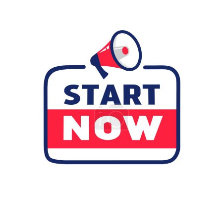 Start now. badge icon. Flat vector design template.