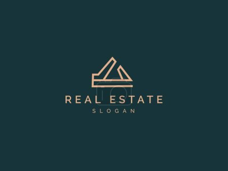 Illustration for Real estate logo modern style line art simple vector. House Architecture Building Logo design icon. Can be use for marketing, property, apartment or company business. - Royalty Free Image