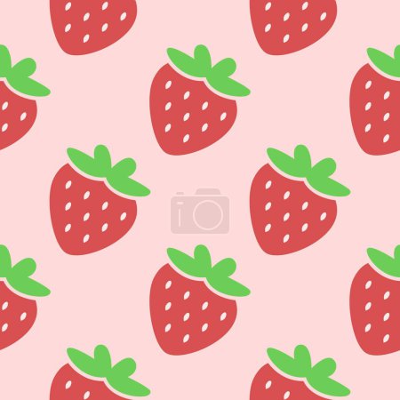 Illustration for Cute strawberry seamless pattern, red pink strawberry repeat pattern, pink background, strawberry illustration, strawberry wallpaper - Royalty Free Image