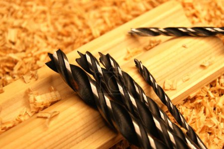 Close-up of new drill bits in a carpenter's workshop