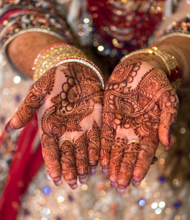Photo for Popular Mehndi Designs for Hands or Hands painted with Mehandi Indian traditions - Royalty Free Image