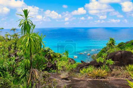 Photo for Crystal clear blue waters off the coast of Anse Major on Mahe Island, Seychelles - Royalty Free Image