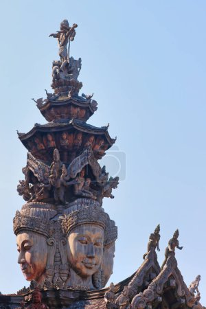 Photo for Trimurti Hindu wood carving at Sanctuary of Truth, Pattaya, Thailand - Royalty Free Image