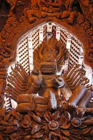 Photo for Vajrabhairava or Yamantaka, Buddhist tantric deity, wood carving at Sanctuary of Truth, Pattaya, Thailand - Royalty Free Image