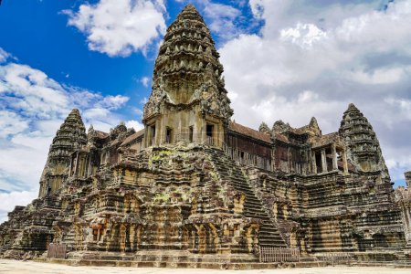 Photo for Angkor Wat Temple Inner Pyramid Complex, masterpiece of Khmer Architecture built in 12th century by Suryavarman II at Siem Reap, Cambodia, Asia - Royalty Free Image