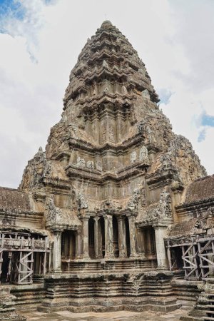 Photo for Angkor Wat Temple Inner Complex Tower, masterpiece of Khmer Architecture built in 12th century by Suryavarman II at Siem Reap, Cambodia, Asia - Royalty Free Image