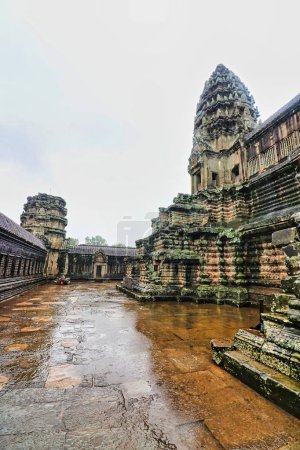 Photo for A view of the monsoon drenched inner courtyard of the Angkor Wat Temple complex at Siem Reap, Cambodia, Asia - Royalty Free Image