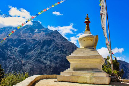 Photo for Tenzing Memorial Chorten, monument dedicated to the great mountaineer and first to summit Mount Everest - Tenzing Norgay in Namche Bazaar,Nepal - Royalty Free Image