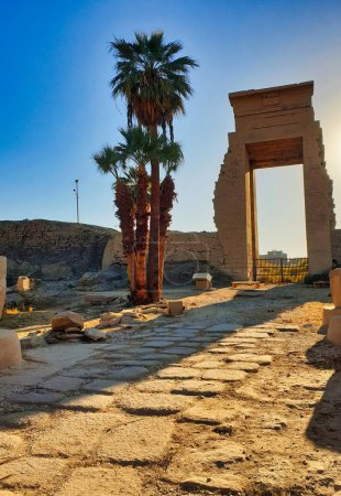Photo for View of the East Gate of Nectanebo built around 370 BC also known as Bubastite portal or Gateway of Ptolemy III Euergetes I at the Karnak temple complex dedicated to Amun-Re in Luxor,Egypt - Royalty Free Image