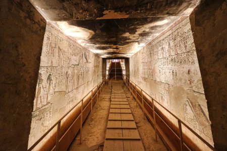 Main passage way leading to internal burial chambers  in the Tomb of Seti I, KV17 at the Theban necropolis in the Valley of Kings in Luxor,Egypt