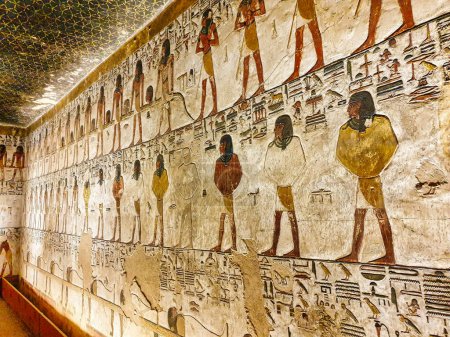 Painted reliefs from the Book of the dead in the Tomb of Seti I, KV17 at the Theban necropolis in the Valley of Kings in Luxor,Egypt