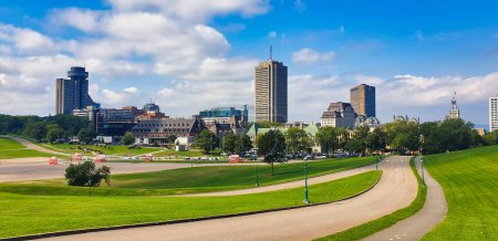 Photo for Beautiful view of the Parliament buildings and Quebec city downtown from the plains of Abraham near the Citadel on a bright sunny day in Quebec city, the capital of Quebec province,Canada - Royalty Free Image