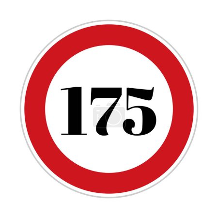 175 kmph or mph speed limit sign icon. Road side speed indicator safety element. one hundred and seventy five speed sign flat isolated on white background