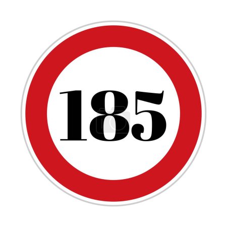 185 kmph or mph speed limit sign icon. Road side speed indicator safety element. one hundred and eighty five speed sign flat isolated on white background