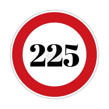 225 kmph or mph speed limit sign icon. Road side speed indicator safety element. Two hundred twenty five speed sign flat isolated on white background
