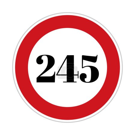 245 kmph or mph speed limit sign icon. Road side speed indicator safety element. Two hundred forty five speed sign flat isolated on white background