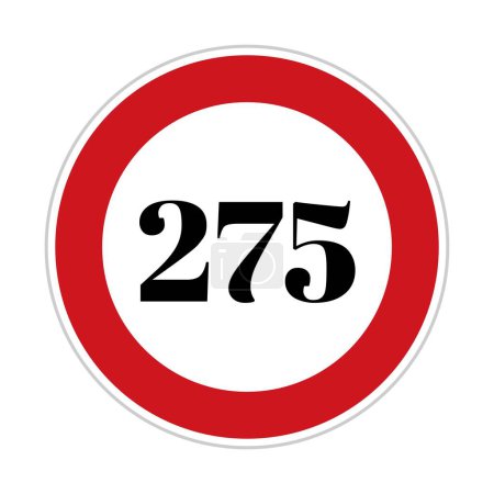 275 kmph or mph speed limit sign icon. Road side speed indicator safety element. Two hundred seventy five speed sign flat isolated on white background