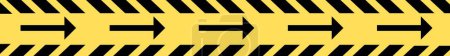 Caution arrow sign tape of yellow warning ribbons. Abstract black warning lines and arrow for police, accident, under construction, transportation etc. Danger yellow background tape collection.