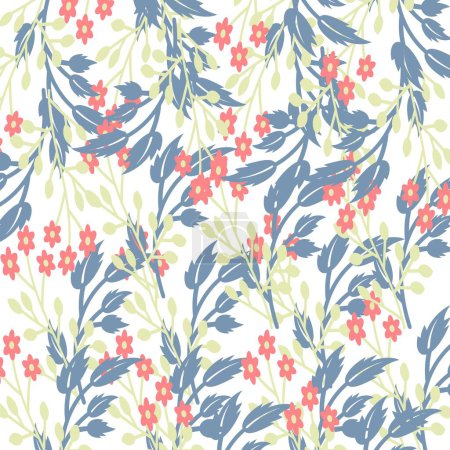 Repeated background with delicate sprigs and little flowers background. Beautiful floral colourful seamless pattern. Natural design for wedding invitation or fabric.