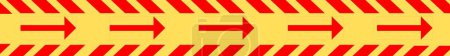 sideways arrow reflection tape. Linear signs collection. Arrow and diagonal stripe Design in red colour. Yellow Background elements for your design. Striped direction.