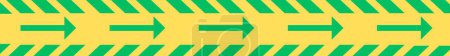 Flèche verte et ligne diagonale croisée sur ruban jaune. Ruban réfléchissant adhésif d'écoulement et de direction.