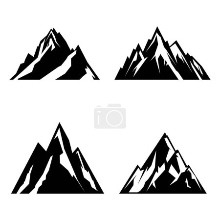 Illustration for Mountains logo set vector black and white silhouette flat design illustration - Royalty Free Image