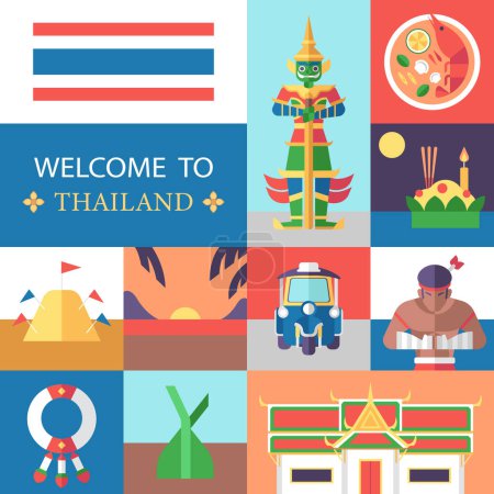Voyage de style plat éléments thaïlandais illustration de bande dessinée