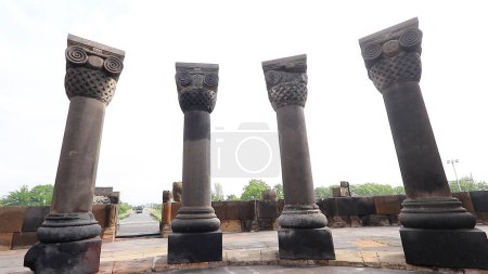 Photo for An Armenian stone columns at Zvartnots Cathedral. - Royalty Free Image