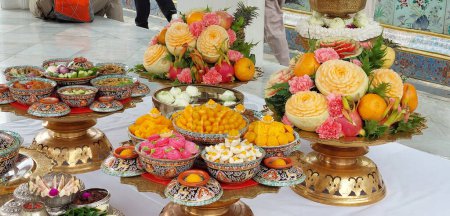 Food offerings to the Emerald Buddha, Wat Phra Kaew, Thailand.