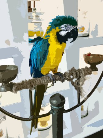 Realistic illustration of the colorful Blue-throated Macaw.