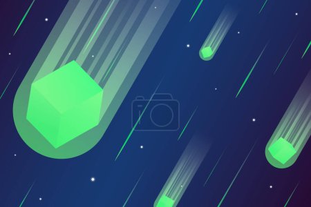Illustration for 3D boxes meteorites with meteor shower space background. - Royalty Free Image