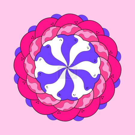 Illustration for Circular doodle pattern mandala decoration. Decorative colorful tribal ornament in ethnic oriental style. Colorful abstract flowers or candy cake with bright colors. - Royalty Free Image