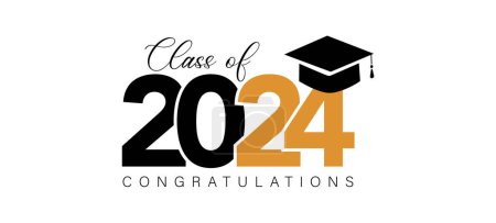 Class of 2024, word lettering script banner Félicitations Lettrage de fin d'études avec casquette académique