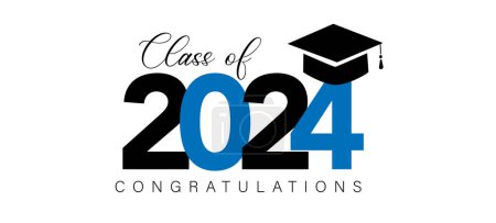 Class of 2024, word lettering script banner Congrats Graduation lettering with academic cap