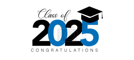 Class of 2025, Wortschrift Schriftzug Banner Gratulation zum Abschluss Schriftzug mit akademischer Mütze
