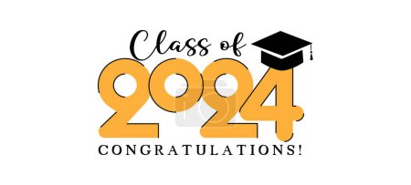 Illustration for Class of 2024. Congratulations graduates with black and gold design isolated on white background - Royalty Free Image