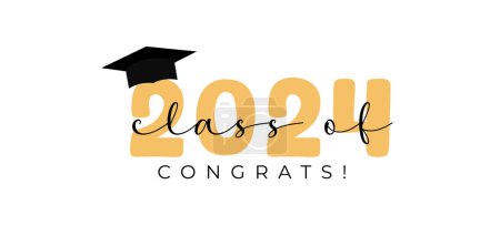 Classe 2024, bannière de script de lettrage de mots. Félicitations Graduation