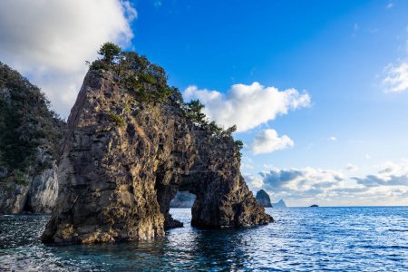 Nishiizu costa de Ushima blanco extraño paisaje de roca.