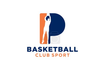 Téléchargez les illustrations : Lettre initiale P icône logo de basket-ball. symbole de logo de balle de panier - en licence libre de droit